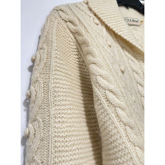 LL Bean Cropped Cardigan Sweater Womens Sz 38 Cream Long Sleeves Button UP - Picture 13 of 16